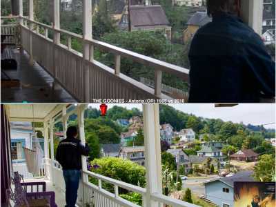 ...e ad affacciarsi dal portico con vista sulla cittadina, replicando una scena che vede come protagonista Michey